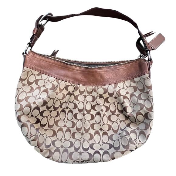 Authentic COACH Signature Canvas Leather Trim Hobo Shoulder Bag - Brown - Picture 2 of 11